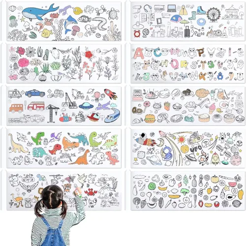 10 piezas de rollo de dibujo para niños, rollo de papel para colorear de 12×39 pulgadas, papel de pintura DIY para niños para rellenar con color |