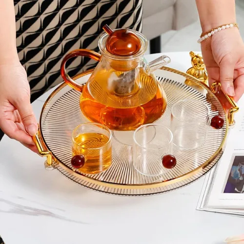 Vista 2 de Generic Bandeja de lujo para servir, con asas, exhibición de maquillaje de perfume cosmético, bandeja decorativa multifuncional, bandeja de joyería