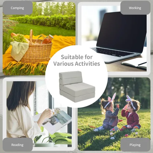 Vista 8 de Casart - Sofá cama de tres pliegues portátil plegable de espuma viscoelástica con funda lavable, diván para invitados, cojín acolchado para Gris
