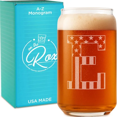 Vista 11 de Vaso en forma de lata de cerveza con monograma grabado - bandera de EE.UU.
