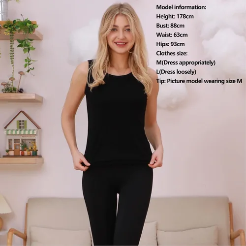 Vista 5 de Camiseta térmica sin mangas para mujer, ajuste holgado, talla grande, gruesa, cálida, sin mangas, con forro polar, ropa interior, capa base superior