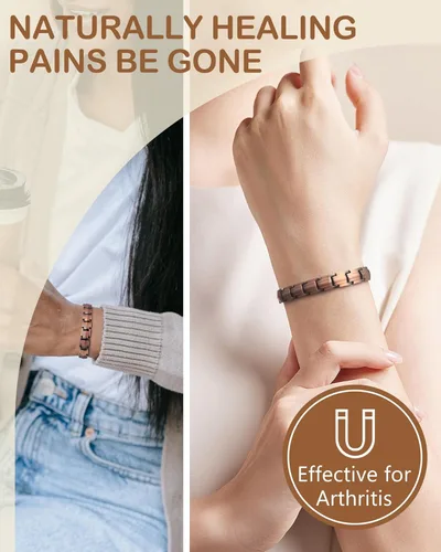 Vista 7 de Feraco Pulseras de cobre para mujer, 2 pulseras magnéticas ultra resistentes con 3500 imanes Gauss, ajustables con herramienta de tamaño, 99.99%
