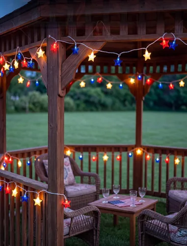 Vista 6 de 8.5Ft Patriotic Red White Blue Star String Lights, 10 LED Plug in Connectable Fairy Lights for 4th of July Independence Day, Outdoor Waterproof Star