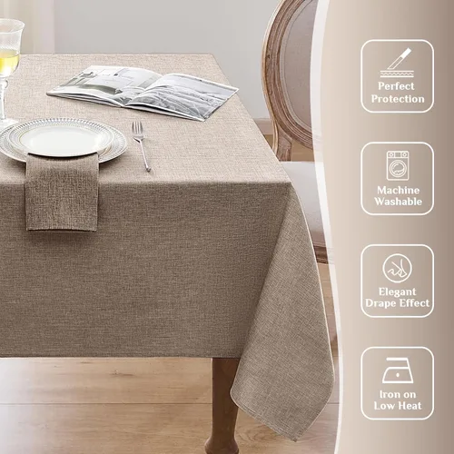 Vista 7 de Softalker Mantel rectangular con textura de lino, mantel de arpillera impermeable, lavable, resistente a las manchas, sin arrugas, para cocina