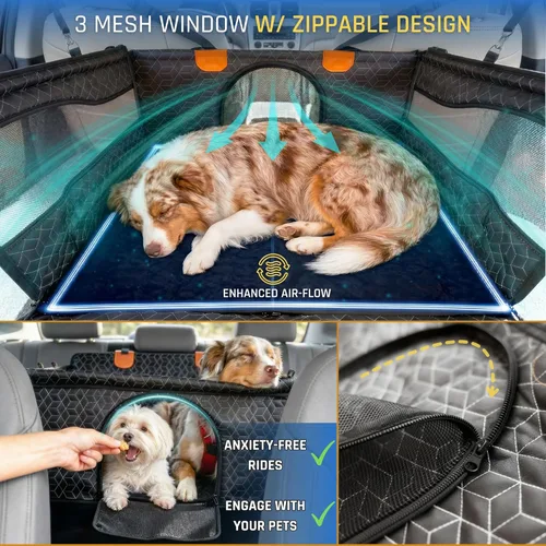 Vista 4 de Asiento de coche para perros grandes y medianos Funda impermeable para asiento trasero con parte inferior dura Varillas de bloqueo giratorio