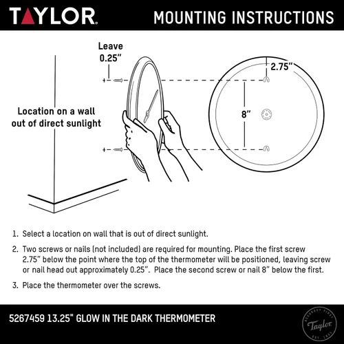 Vista 4 de Taylor Termómetro de pared que brilla en la oscuridad para interiores y exteriores, termómetro inalámbrico con números fáciles de leer para patio
