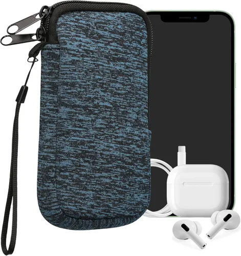 Vista 27 de kwmobile Bolsa de neopreno para teléfono tamaño XL - 6.7/6.8 pulgadas - Funda universal para celular con cremallera, correa para la muñeca, amarillo