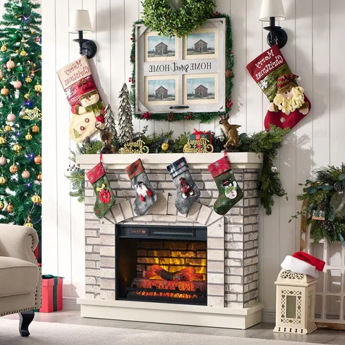 Vista 6 de IFGET Chimenea eléctrica de 42" con repisa, soporte de TV de chimenea estilo granja con calentador de chimenea eléctrica independiente de 23