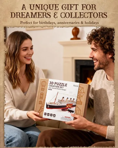 Vista 7 de Rolife Rompecabezas de madera 3D para adultos, kit de modelo Titanic con luces LED, kit de construcción de barcos para decoración de escritorio