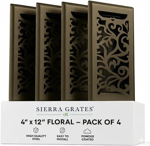 Vista 31 de Registro de piso de acero con diseño floral de 4 x 10 pulgadas en acabado blanco glaciar para piso, cubiertas decorativas de ventilación de aire