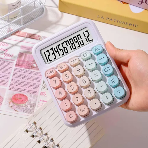 Vista 7 de Calculadora mecánica, pantalla LCD grande de 12 dígitos, botones grandes, antideslizante, multifunción, colorido