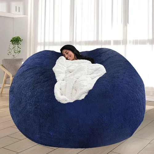 Puf para adultos y niños, sofá perezoso, funda de sofá de puf suave y redonda sin relleno, sofá de estar, sofá cama, color azul, 3.5 pies