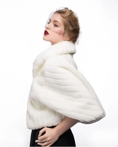 Vista 4 de BEAUTELICATE Chal de piel sintética para mujer, abrigo de piel suave para eventos de boda de invierno