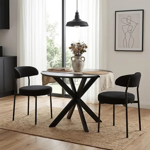Black Boucle - Juego de 2 sillas de comedor, modernas sillas de comedor tapizadas ovaladas con respaldo curvado y patas de metal para comedor,
