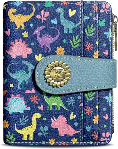 Vista 30 de Kelvoris Cartera pequeña Rfid para mujer, plegable, con cremallera, bolsillo para monedas, piel sintética, compacto, para tarjetas de crédito