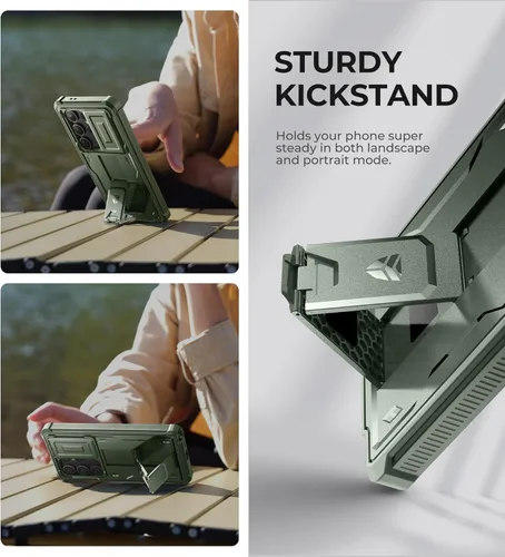 Vista 4 de Dexnor Funda para Samsung Galaxy S24 Ultra con cubierta deslizante integrada para cámara, protector de pantalla y soporte, a prueba de golpes, funda