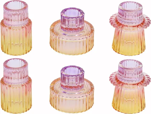 Vista 29 de Vixdonos Portavelas de cristal cónico para centros de mesa, decoración de boda y cena (3 piezas, ámbar)