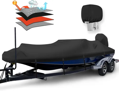 Funda impermeable de poliuretano 1200D resistente para lancha, lona de poliéster de grado marino, para casco en V de 14 a 16 pies, lancha de pesca