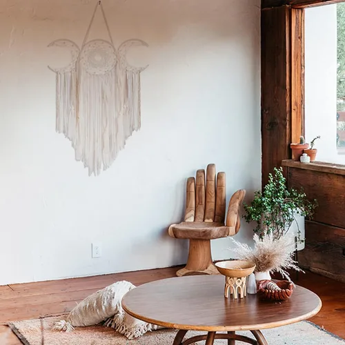 Vista 3 de ANROYE Colgante de Pared de Macramé Blanco de Triple Luna de la Diosa, Atrapasueños de Media Luna Boho, Atrapasueños Bohemio para Dormitorio