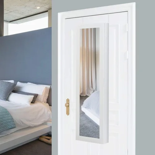 Vista 3 de Giantex - Armario de pared con espejo para puerta de pared con espejo de longitud completa color blanco