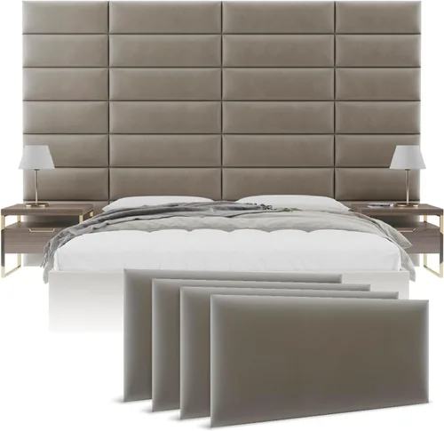 Vista 33 de Cabeceras tapizadas Vänt - Paneles de pared para montar en la pared tamaño Queen/Full - Champán neutro metálico - Juego de 4 paneles