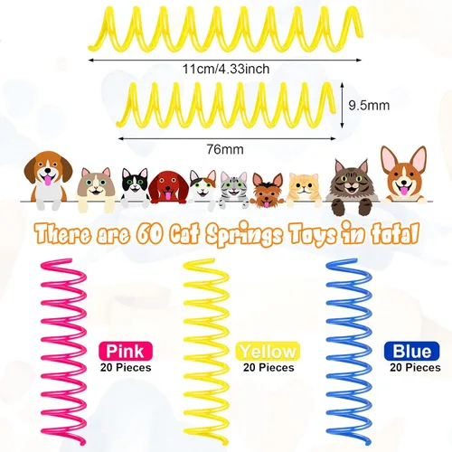 Vista 2 de 60 piezas de resortes interactivos en espiral para gatos, juguetes interactivos de plástico, para matar, cazar, perseguir y mantenerse