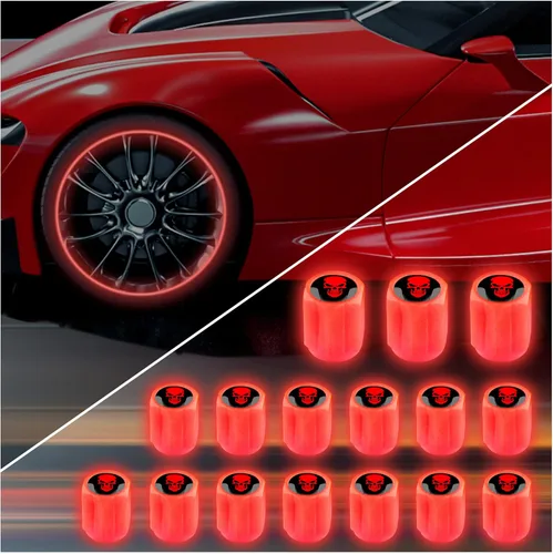 Vista 10 de 20 tapones fluorescentes para válvulas de neumáticos, tapones luminosos para válvula de aire de rueda de automóvil, accesorios de decoración