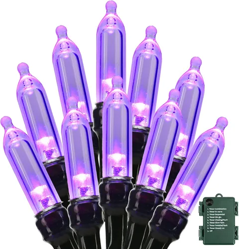 BrizLabs - Luces de Halloween moradas, 100 luces LED de 33 pies, cadena de luces con 8 modos y temporizador, luz de árbol morada para interior y