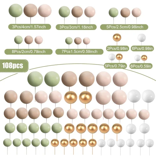 Vista 2 de 108 piezas de bolas para decoración de tarta, decoración de tarta de bricolaje, globos de espuma para cupcakes, para hornear tartas, aniversario
