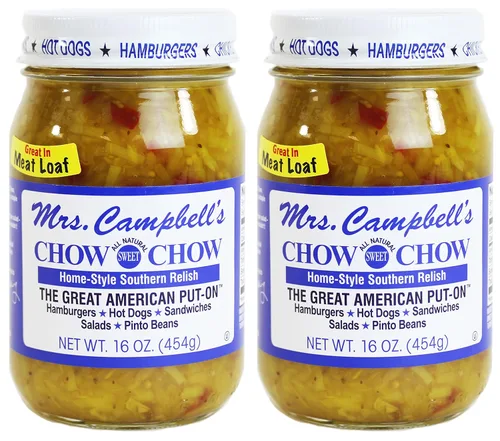 Mrs. Campbell's All Natural Sweet Southern Chow Chow Relish, tarro de vidrio de 16 onzas (paquete de 2)