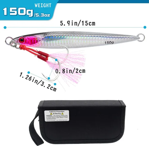 Vista 2 de 3 piezas de plantillas de pesca verticales de agua salada, cuchara de jigging de metal, velocidad rápida de mar profundo, señuelos de pesca