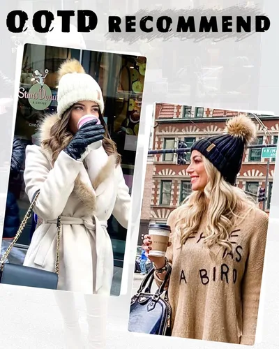 Vista 6 de FURTALK - Gorro de punto para el invierno con pompón de piel sintética, cálido, para mujeres