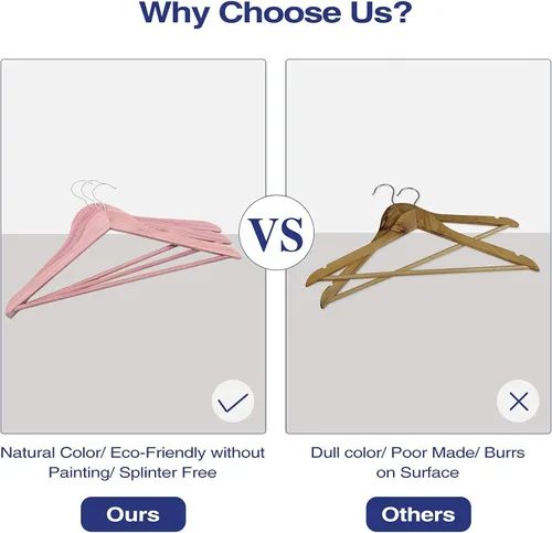 Vista 5 de FairyHaus Perchas de madera de cedro natural, paquete de 18 perchas de madera de acabado liso – Perchas de cedro delgadas y planas con gancho