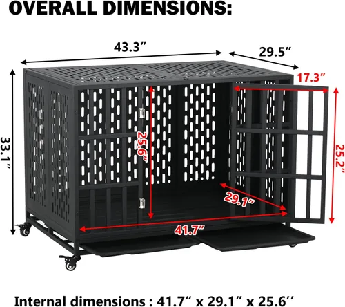 Vista 6 de Jaula indestructible para perros de 44 pulgadas, resistente y resistente, a prueba de escapes, para perros grandes y medianos, de acero a prueba