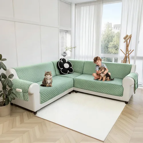 Vista 23 de Fundas de sofá seccional para perros 100% impermeables, funda de sofá en forma de L para esquinas, de terciopelo, lavable, antideslizante