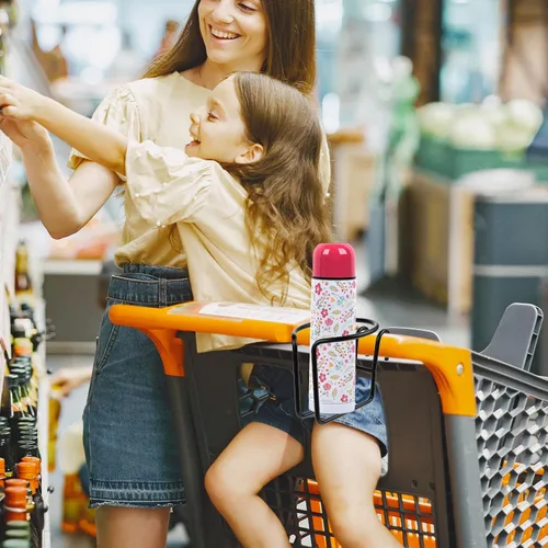 Vista 5 de Portavasos de carrito con barra inferior, soporte universal portátil de acero inoxidable, reutilizable, para compras, carrito de comestibles