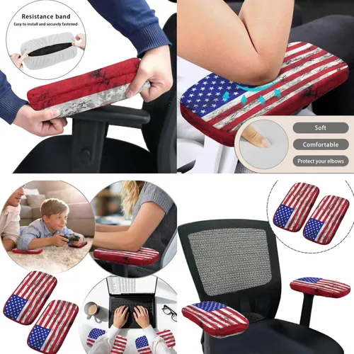 Vista 5 de American Flag Chair Covers Stretchy Office Chair Armrest Covers 4-Pc Set Reusable Soft Patriotic Computer Cover Slipcovers for Game Room and Office