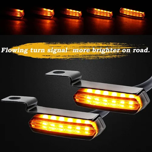 Vista 3 de Señales de giro LED, luz de marcador de manillar fluida para motocicleta, mini intermitentes compatibles con Harley Honda, Yamaha, Kawasaki, Cafe