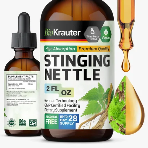 BIO KRAUTER® Ortiga urinaria para apoyo estacional – Tintura de raíz de ortiga (Urtica Dioica) 680 mg para apoyo del tracto urinario y bienestar