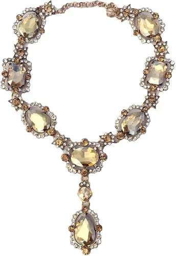 Secret for Longevity Collar con diseño victoriano extra grande de estilo retro vintage, tono dorado, amarillo citrino, topacio bronce, ámbar con