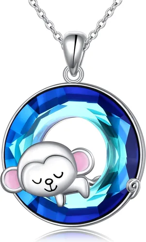 YinShan SunflowerMonkeyMermaidCompass Necklace Crystal Pendant for Women Girls 925 Sterling Silver Crystal Animal Jewelry Christmas Birthday Gifts
