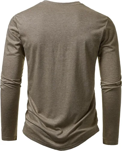 Vista 4 de LucMatton - Camiseta Henley para hombre, ligera, casual, elástica, ajuste entallado, manga larga, con bolsillo Verde militar