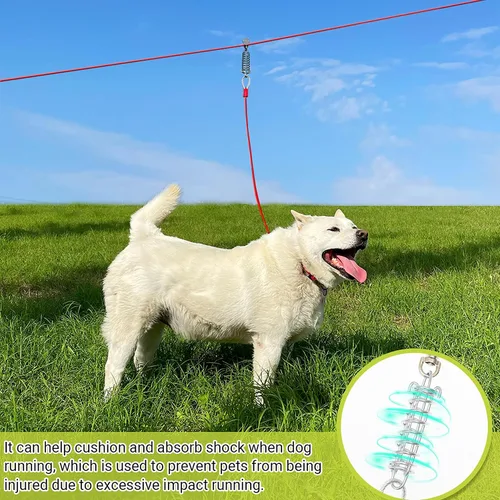 Vista 3 de Cable de amarre para perros, cable de 100 pies de largo para perro con cable de carrera de 10 pies para entrenamiento en el patio, correr, acampar