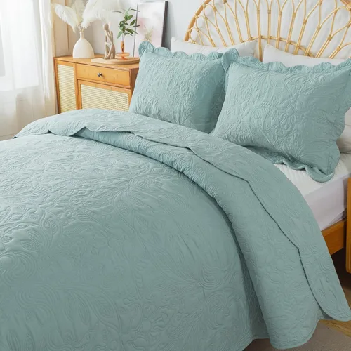 Vista 51 de HoneiLife - Colcha bordada tamaño King - Juego de edredón de microfibra de 3 piezas, colchas ligeras, cubrecamas reversibles, funda de cama retro