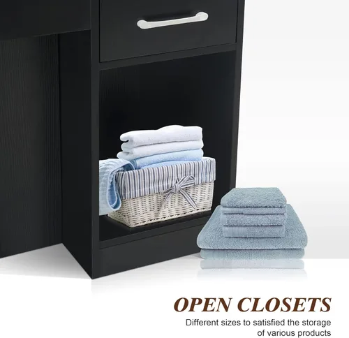 Vista 5 de BarberPub Estación de almacenamiento de montaje en pared con espejo Champú Bowl High-end Styling salón de belleza Muebles Set 3145 (negro)