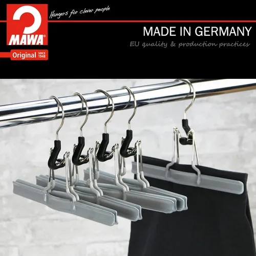Vista 8 de Mawa by Reston Lloyd - Percha antideslizante con abrazadera para pantalones y faldas, estilo M/26, juego de 6, color plateado