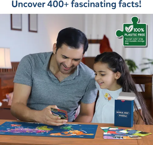 Vista 5 de Skillmatics Rompecabezas de mapa del mundo, rompecabezas de 96 piezas, juguete educativo, geografía para niños, más de 400 hechos, regalos