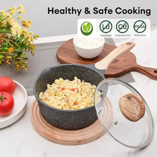Vista 7 de JEETEE - Cacerola antiadherente para leche de 1.5 cuartos de galón con tapa, olla pequeña antiadherente con revestimiento, olla de cocina de clase