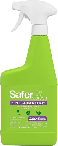 Safer Garden 3 en 1 Fungicida, acicida e insecticida en aerosol listo para usar, espray de 24 onzas – Mata insectos y ácaros – Controla y previene