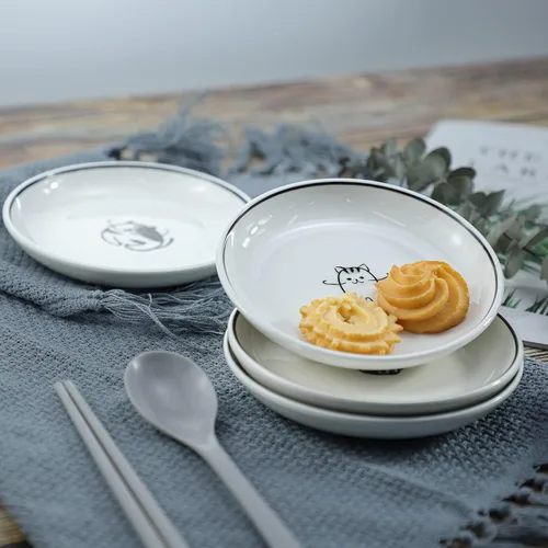 Vista 4 de SOCOSY Platos de cerámica para condimentos de perro de dibujos animados, plato de salsa, cuenco de inmersión para sushi, platos para aperitivos